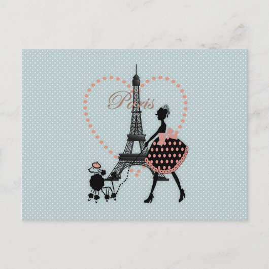 Cute romantic  girl silhouette wandelen briefkaart (Voorkant)
