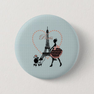 Cute romantic  girl silhouette wandelen ronde button 5,7 cm