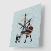 Cute romantic  girl silhouette wandelen vierkante klok (Hoek)