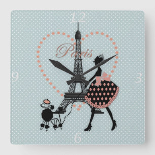 Cute romantic  girl silhouette wandelen vierkante klok