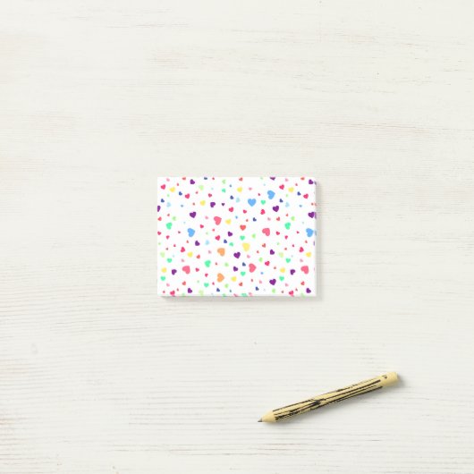 Cute romantic kleurful harten illustration patroon post-it® notes (Op bureau)