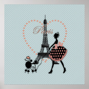 Cute romantic  meisje met Franse poedel Poster