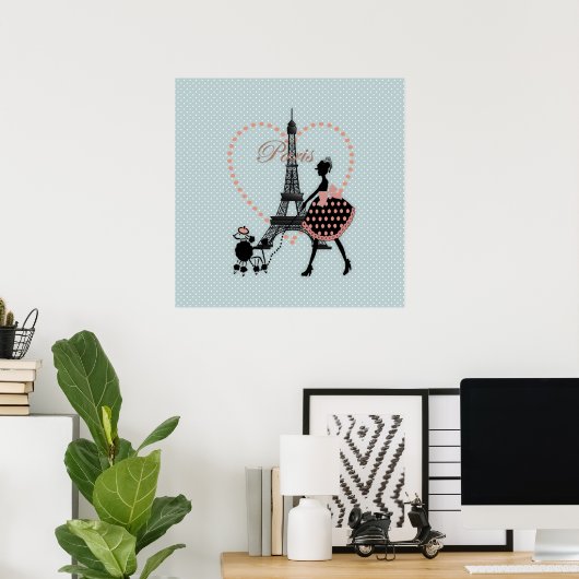 Cute romantic  meisje met Franse poedel Poster (Thuiskantoor)