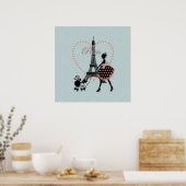 Cute romantic  meisje met Franse poedel Poster (Keuken)