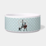 Cute romantic  meisje met Franse poedel Voerbakje<br><div class="desc">Cute romantic vintage girl silhouette die Franse poodle Eiffel tower Paris roze stippen hart zacht blauw witte poka stift afbeelding</div>