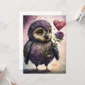 Cute Romantic Owl Valentijnsdag Kaart (Voorkant / Achterkant in situ)