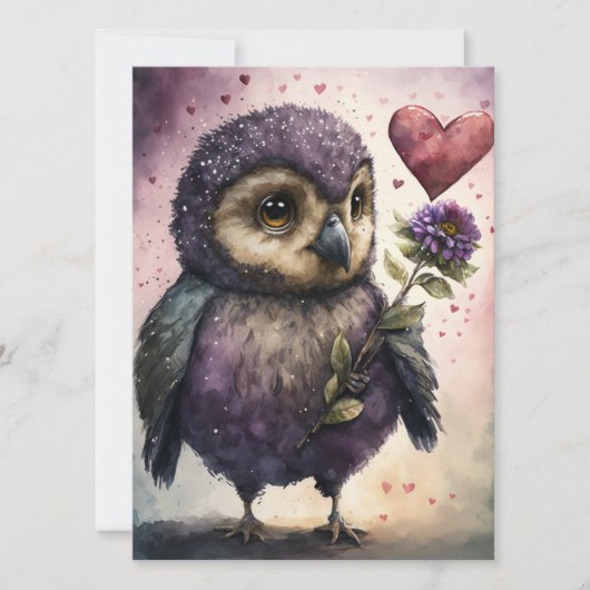 Cute Romantic Owl Valentijnsdag Kaart (Voorkant)
