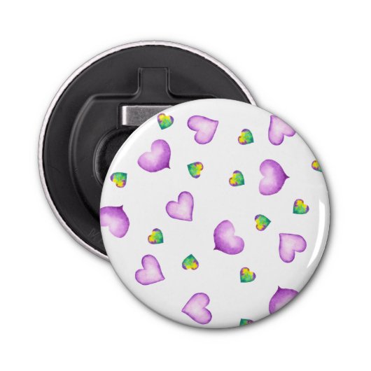 Cute Romantic Paars Heart Birthday Button Flesopener (Voorkant)