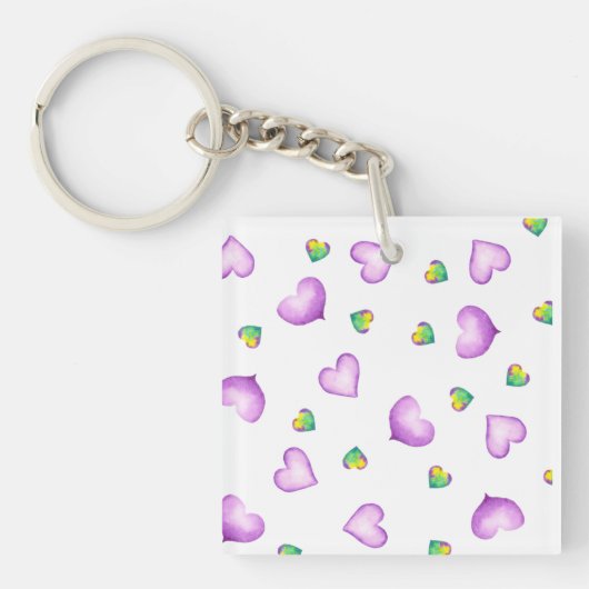 Cute Romantic Paars Heart Birthday Sleutelhanger (voorkant)
