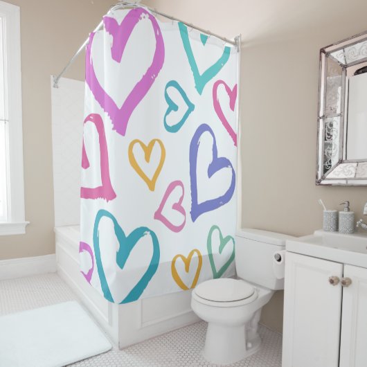 Cute Romantic Pastel Hearts Douchegordijn (In situ)