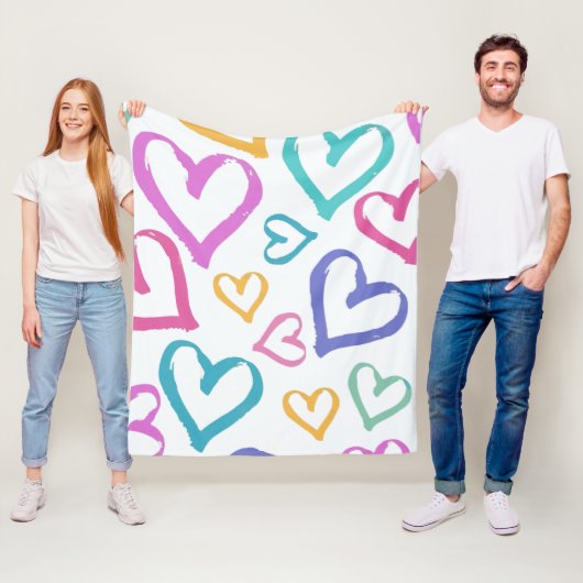 Cute Romantic Pastel Hearts Fleece Deken (In situ)