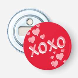 Cute Romantic Red Pink Hearts XOXO Button Flesopener