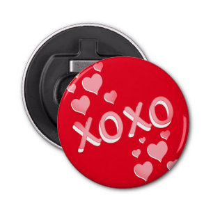 Cute Romantic Red Pink Hearts XOXO Button Flesopener