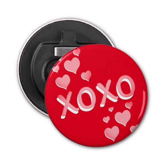 Cute Romantic Red Pink Hearts XOXO Button Flesopener (Voorkant)