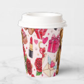 Cute Romantic Red & Pink Watercolor Love Pattern Papieren Bekers (Rechts)
