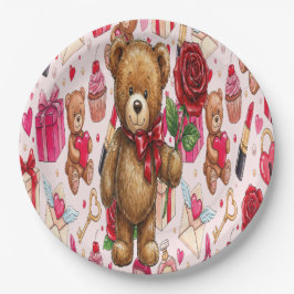 Cute Romantic Red & Pink Watercolor Love Pattern Papieren Bordje