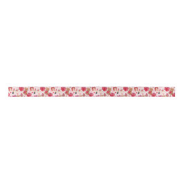 Cute Romantic Red & Pink Watercolor Love Pattern Satijnen Lint