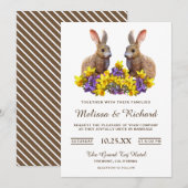 Cute Romantic Spring Floral Rabbits Wedding Invite Kaart (Voorkant / Achterkant)