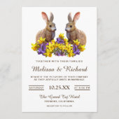 Cute Romantic Spring Floral Rabbits Wedding Invite Kaart (Voorkant)