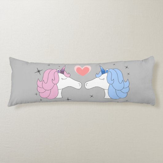 Cute Romantic Unicorns Fairy Tale Pink Blue Grey Lichaamskussen (Voorkant)