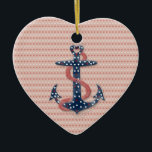 Cute romantic valentijnen harten anker keramisch ornament<br><div class="desc">Kute romantische valentijnen harten anker blauw rood perziktouw,  zilvereffect omringend stip,  harten patroon achtergrond roze witte afbeelding afdrukken</div>