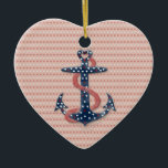 Cute romantic valentijnen harten anker keramisch ornament<br><div class="desc">Kute romantische valentijnen harten anker blauw rood perziktouw,  zilvereffect omringend stip,  harten patroon achtergrond roze witte afbeelding afdrukken</div>