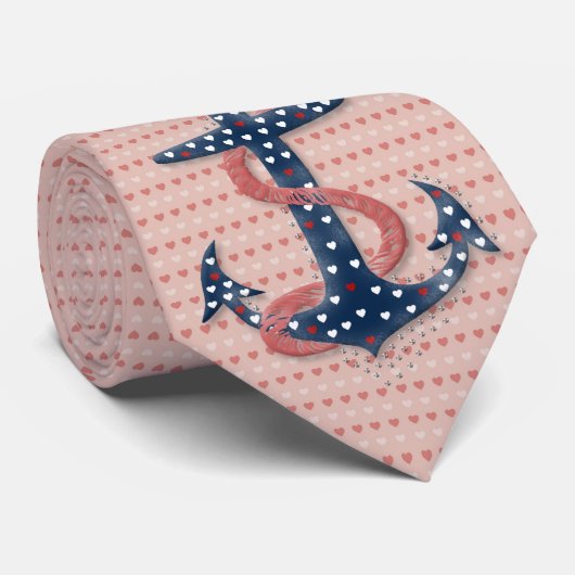 Cute romantic valentijnen harten anker stropdas (Opgerold)