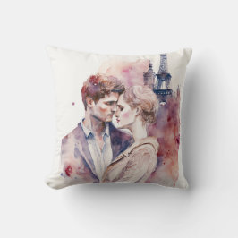 Cute Romantic Waterverf Couples in Paris Throw P Kussen