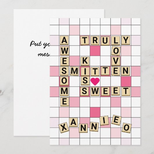 Cute Romantic Word Tile Puzzle Valentijn Feestdagenkaart (Voorkant / Achterkant)