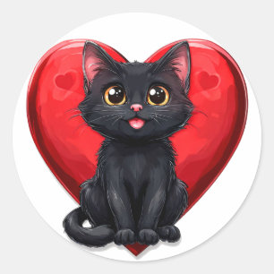 Cute Romantisch Kittige Design – Valentijnsdag Hui Ronde Sticker