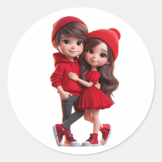 Cute Romantisch Koppel Sticker – Liefde & Valentij (Voorkant)