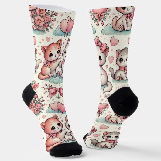 Cute Romantische Kittensokken – Adorable Pastel Sokken (Gebogen)