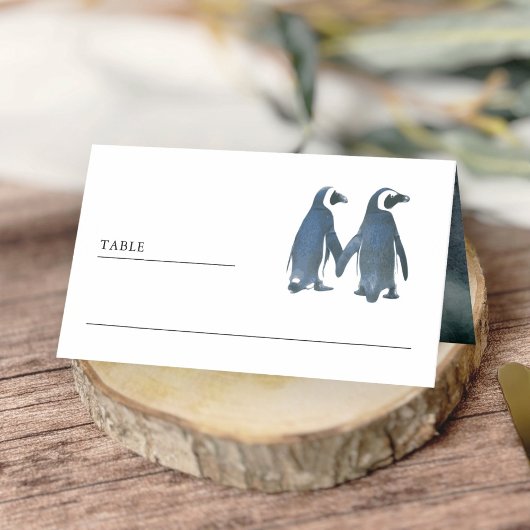 Cute Romantische Paar Pinguïn Trouwdag Plaatskaartje