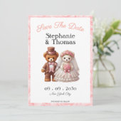 Cute Romantische Teddybeer Bruidegom en Bruid  Tro Save The Date (Staand voorkant)