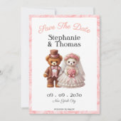 Cute Romantische Teddybeer Bruidegom en Bruid Trou Save The Date (Voorkant)