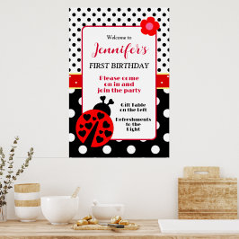 Cute Rood en Zwarte Lieveheersbeestje Welkomstbord Poster