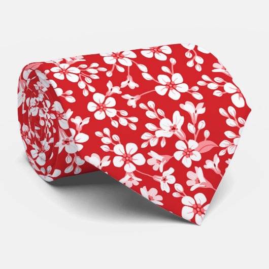 Cute rood klein bloempatroon stropdas (Opgerold)