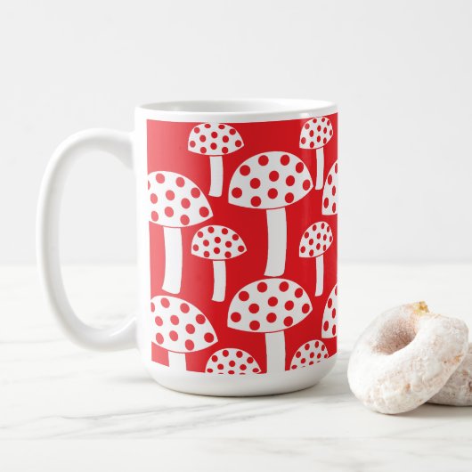 Cute Rood Wit Paddenstoel Patroon Koffiemok (Met donut)