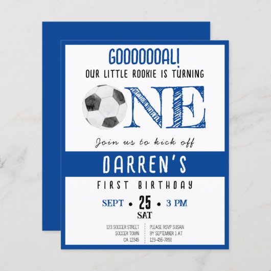 Cute Rookie Voetbal Budget 1e Verjaardagsuitnodigi (Voorkant / Achterkant)