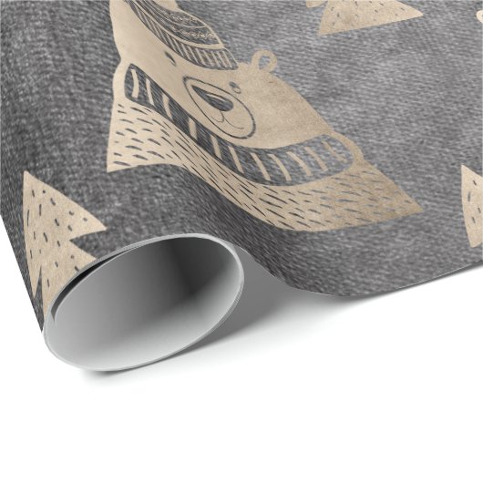 Cute  roos beer met kerstboom cadeaupapier (Rol Hoek)