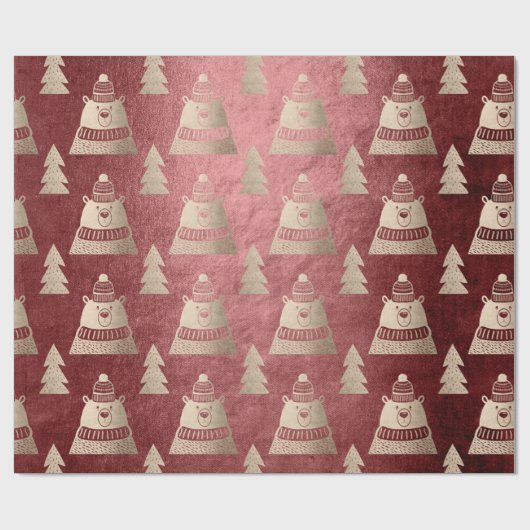 Cute roos beer met kerstboom cadeaupapier (Vlak)