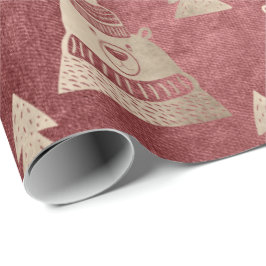 Cute  roos beer met kerstboom  cadeaupapier