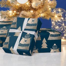 Cute  roos beer met kerstboom  cadeaupapier