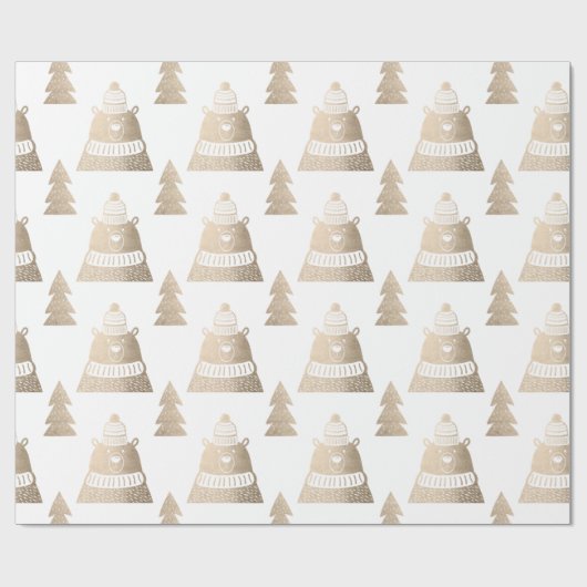 Cute roos beer met kerstboom cadeaupapier (Vlak)