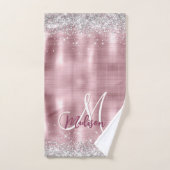 Cute roos blush Silver Faux monogram Bad Handdoek (Handdoek)
