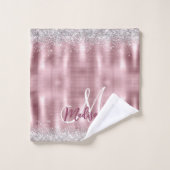 Cute roos blush Silver Faux monogram Bad Handdoek (Wasdoekje)