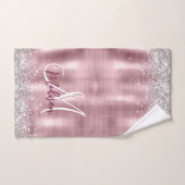 Cute roos blush Silver Faux monogram Bad Handdoek (Handdoek)