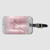 Cute roos blush Silver Faux monogram Bagagelabel (Voorkant (horizontaal))