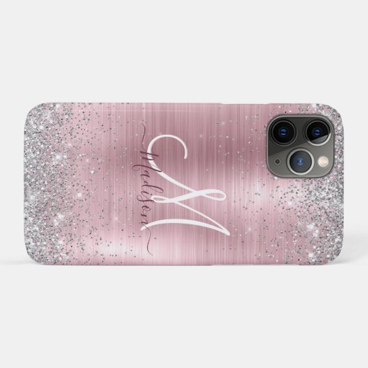 Cute roos blush Silver Faux monogram Case-Mate iPhone Case (Achterkant (horizontaal))