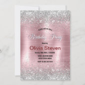 Cute roos blush Silver Faux monogram Kaart (Voorkant)